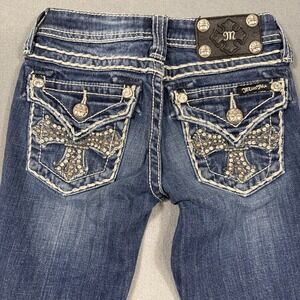 Miss Me Jeans STRAIGHT Girls 7 Blue Rhinestone Embellished CROSS  JK5046T9
